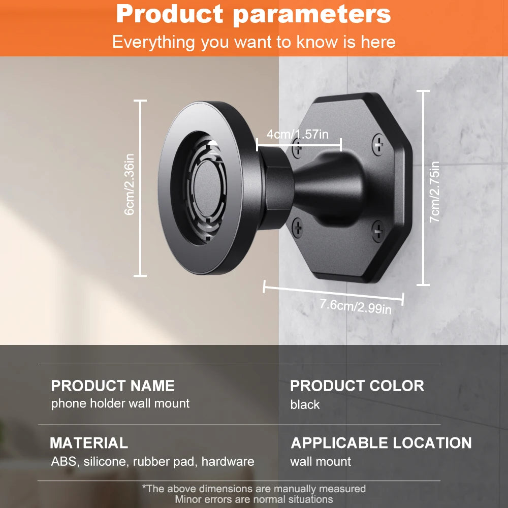 Magnetic Wall Phone Mount Supports 360-degree rotation Suitable for walls and desktops Compatible with all smartphones