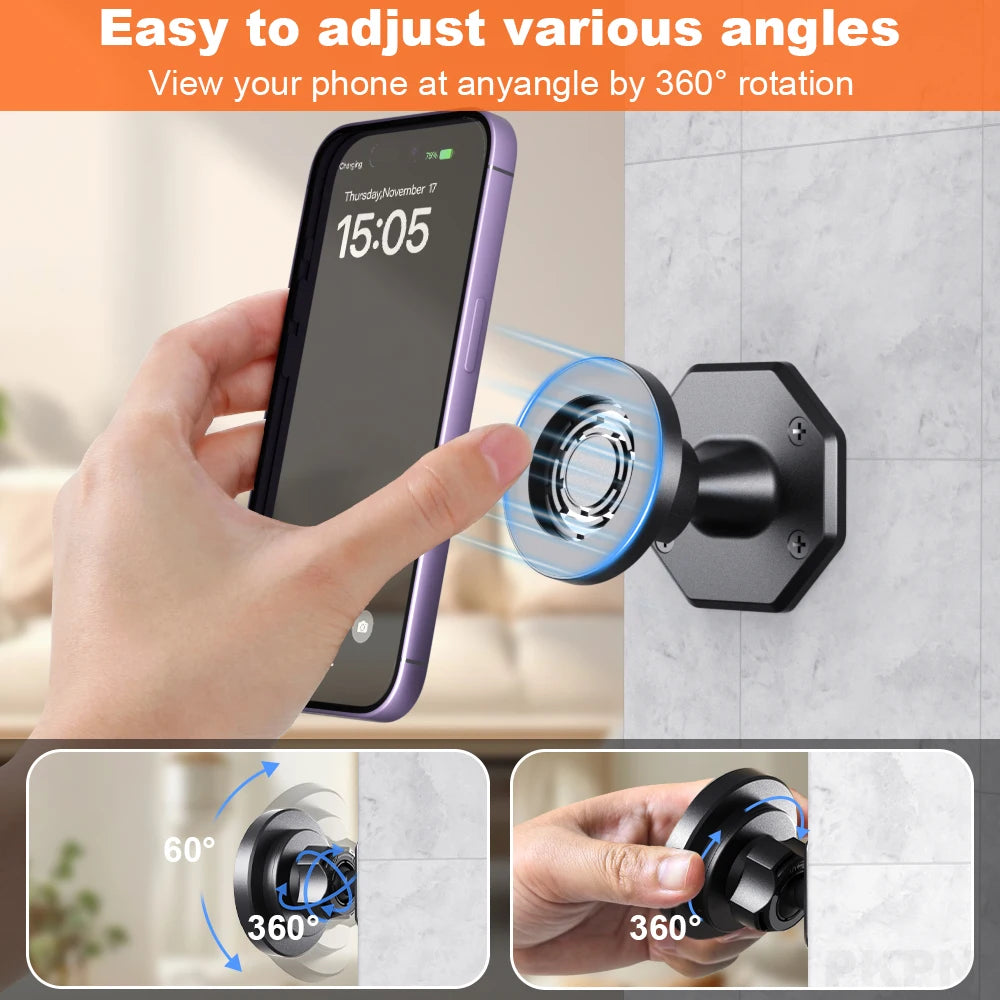 Magnetic Wall Phone Mount Supports 360-degree rotation Suitable for walls and desktops Compatible with all smartphones